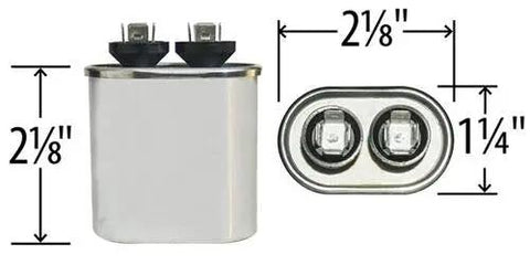 Rugged 4 Mfd Run Capacitor 370 Volt AC Replacement C304L 27L571 Compatible ClimaTek Genteq with dimensions 2⅛" x 2⅛" x 1¼".