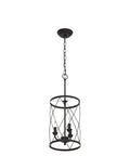 Three Light Industrial Chandelier With Bronze Finish And Cylinder Metal Shade Dope Vintage Vibe For Dining Room And Living Room Lattice Cage Design For Farmhouse Or Industrial Decor, side view