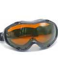 Badass Heavy Duty Laser Safety Glasses And Protective Goggles With Top Notch OD5 Dual Band Coverage For 532Nm And 1064Nm Lasers Plus Full UV Blue Green To Infrared Shielding For Shop And Lab Crew, featuring dark frames and orange lenses.