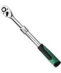 Heavy Duty Badass Shop Rated Steel Expanding Ratchet Wrench Featuring Lightning Fast 72-Tooth Swivel Action Quick Release Ergonomic Handle for standard sockets, showing chrome finish and ergonomic grip.