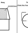 Diagram showing dimensions of a bung with 5/8-18 RH thread and a tubing specification for Built Tough 1/2 Inch 4 Link Rod End Kit.