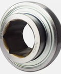 Heavy Duty Agricultural Roller Bearing With 1 1 4 Inch Hex Shaft, displaying the curved housing and hex shaft design.