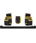Adjustable Tool Waist Belt With 26 Pockets And Strong Magnets For Holding Hammers Tape Measures Screwdrivers Drills And More On Job Sites Or Home Projects Built From Thick Abrasion Resistant Canvas For Daily Heavy Duty Use, black and yellow canvas, adjustable belt
