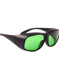 Top Shelf Laser Safety Glasses Delivering Knockout Eye Protection For 635Nm 808Nm And 980Nm Diodes featuring black frame and green lenses.