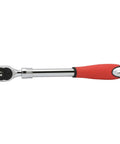 Extendable One Half Inch Drive Ratchet Handle With 72 Tooth Reversible Ratcheting And Soft Grip For Tight Spaces, red handle visible.
