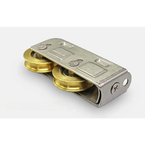 4 Piece Stainless Steel Sliding Door Rollers With Double Bearings And Brass Track Wheels For Patio Windows close-up view of roller set
