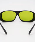 Big Deal Ipl Laser Safety Glasses With Od7 Plus Lens For Spa Owners And Laser Pros Offering Killer Eye Shielding From Eight Hundred To One Thousand One Hundred Nm In Solid Green Rims, front view.