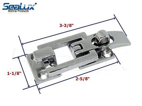 Rock Solid Heavy Duty Flat Surface Mounting Hatch Lock With Ironclad Anti Shake Clamping Catch Secure Fastener For Boat RV Truck Camper Marine Grade 316 Stainless Steel Tough Build Quality, 3-3/8" x 1-1/8" size