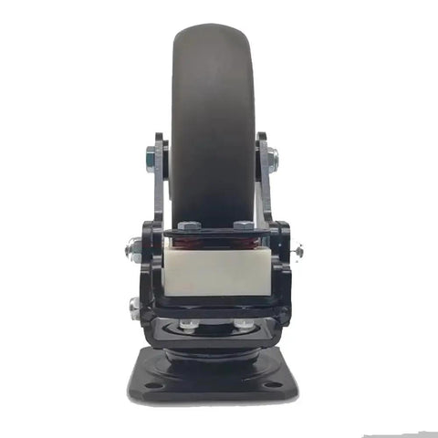 4 Inch Shock Absorbing Swivel Caster With Synthetic Rubber Tread And Nylon Hub, front view, showcasing durable design for heavy duty use.