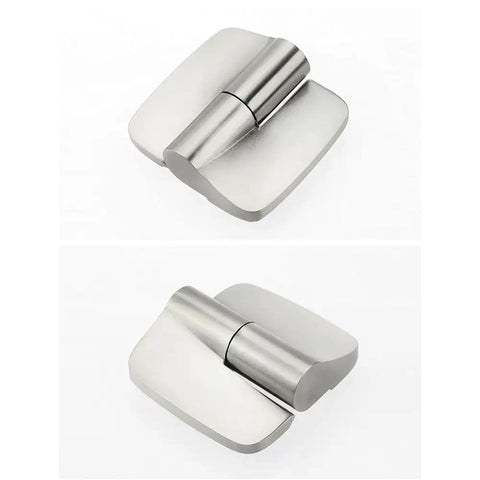 Heavy Duty 304 Stainless Steel Two Piece Automatic Closing Glass Shower Hinges With Brushed Finish Detachable Design top and side views
