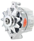 Slick Polished Ford Alternator 150 Amp 1 Wire Straight Shooter Single V Pulley Plug And Play with shiny aluminum finish.