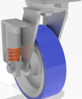 Premium 10 Inch Spring Loaded Swivel Caster With Bttery Smooth Polyurethane On Cast Iron Wheel And Precision Ball Bearing close-up view
