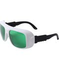 Top Shelf Laser Safety Glasses With Od3 Plus And Od5 Plus Optical Density For Red And Infrared Beam Coverage Clear Lens side view with green lenses