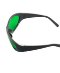 OG Grade Red Laser Protective Glasses For 620 To 700nm Range OD6 Plus Safety Goggles side view with green lenses.