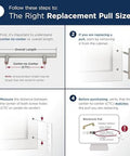 Diagram for measuring center-to-center spacing for cabinet pulls with installation steps and guidelines for replacement.