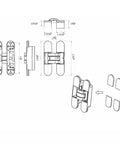 Heavy Duty Concealed Door Hinge Delivers True 180 Degree Swing For Interior Rooms dimensions and design blueprint illustration.