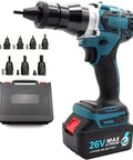 No Cord Hassle Heavy Duty Cordless Rivet Gun With M3 Through M12 Blind Nuts And Pull Screw Nut Heads Powered By 26V Battery, complete kit.