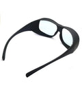 Top Notch Laser Safety Glasses Featuring Ultra Clear Lenses With OD6 Plus Rating Blocking 2700 To 3000Nm Erbium Lasers And Delivering Hella Smooth Vision For Heavy Duty Applications, side view with black frame.