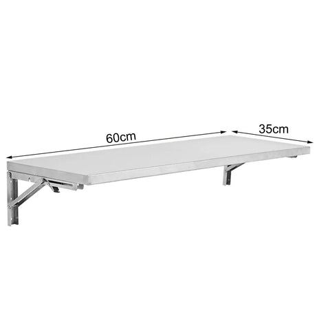 Heavy Duty Folding Wall Shelf With Thick Rust Proof Stainless Steel, 60cm x 35cm, mounted for garage, kitchen or laundry.