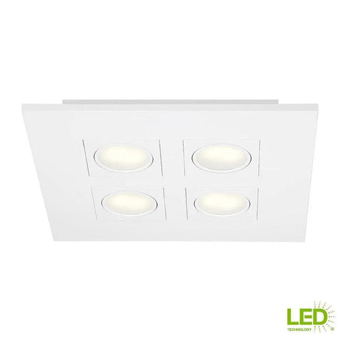 Square 9.2W White Integrated LED Flush Mount Ceiling Light with four lights, ultra efficient, modern flat fixture, energy saving