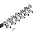 Heavy Duty Six Way Inline Manifold Air Flow Control Valve With Slick Lever Adjustment For Aquarium Tanks And Fish Bowl Aeration Systems Hella Reliable Copper Nickel Tubing Splitter Two Pack, silver finish, multiple ports.