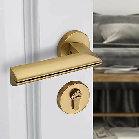 Heavy Duty Zinc Alloy Interior Door Handle Featuring A Slick Gold Plated Finish Built Tough For Bedroom Or Bathroom Doors Up To Fifty Millimeters Thick Definitely A Dang Solid Upgrade To Look Sharp with lock cylinder