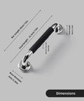 Rock Solid Stainless Steel Shower Grab Bars Two Pack With Thick Silicone Anti Slip Sleeve That Cradles Your Hand For Totally Secure Bathroom Safety Rails And Zero Sweat Grip, dimensions included.