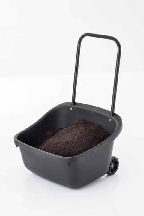 Included compost cart for 48 Gallon Geared Dual Chamber Compost Tumbler with large capacity and easy mobility