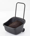 Black 12-gallon wheeled cart filled with soil, part of the All-In-One Backyard Compost Kit With 48 Gallon Tumbler, 12 Gallon Wheeled Cart, 9 Liter Portable Bin, 3 Rolls Corn Bags, And Plant Caddy For Easy, Mess-Free Organic Waste To Rich Soil.