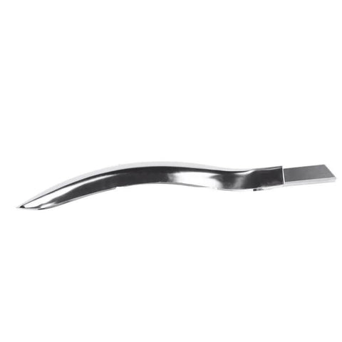 Side view of stainless steel mandoline slicer blade with curved shape and rectangular end