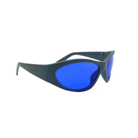 Field Ready Laser Safety Glasses Built Heavy With Slick Polycarbonate Frames And Od Six Plus Optics To Shut Out 560 Through 600Nm Rays, blue lenses.