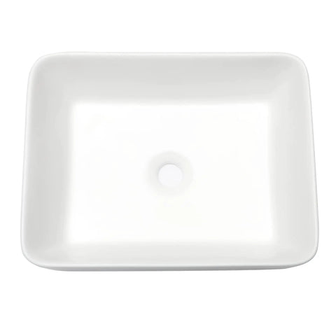 Rectangular Vessel Sink For Above Counter Mount Modern Porcelain Ceramic Lavatory Vanity Basin Durable Stain Resistant White Finish Sleek Bathroom Upgrade With Easy Cleaning And Contemporary Look, top view