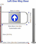 Hella Durable Spring Loaded One Way Pedestrian Swing Gate For Retail Shops And Warehouses With No Sweat Installation And Stylish Decorative Covers For Reliable Crowd Flow, dimensions diagram.