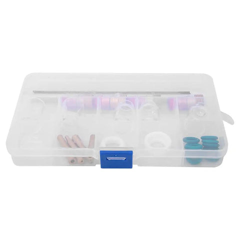 Pro Level TIG Welding Conversion Kit Compatible With WP17 WP18 WP26 Torches packed in clear storage box with copper and gas lens components.