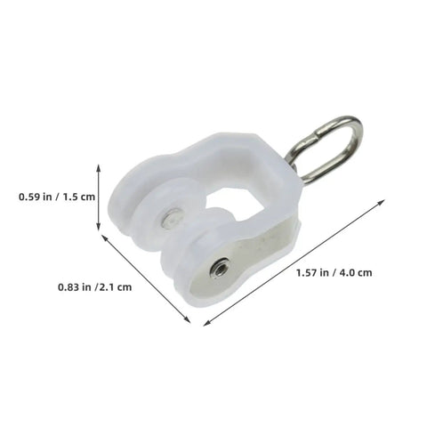 Smooth Operation Curtain Track Pulley Set Featuring Rock Solid Plastic Double Wheel Rollers For Seamless Sliding On Straight Or Curved Tracks Zero Hassle Easy DIY Fix, close-up of white plastic double wheel roller.