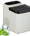 Countertop Pellet Ice Maker With Self Cleaning Build And Dual Bullet Sizes, lightweight design for home use, with ice cubes and mint leaves.