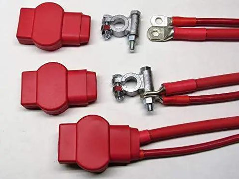 Rock Solid Heavy Duty Battery Cable Big Three Upgrade Harness With Military Grade Terminals Braided Loom And Max Amp Routing Fits 1998 Through 2006 Jeep Wrangler TJ, showing red connectors and terminals.
