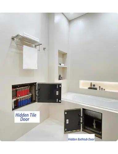 Heavy Duty Concealed Pivot Hinge For Invisible Doors And Tile Walls Pretty Darn Rock Solid Hidden Stainless Steel Maintenance Panel Hardware Supporting Fifty Pounds Built For Daily Grind on hidden tile and bathtub doors.