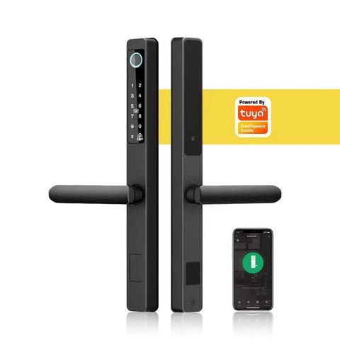 Smart Biometric Fingerprint Door Lock With App Control Waterproof Electronic Keyless Entry, showcasing app and sleek design.