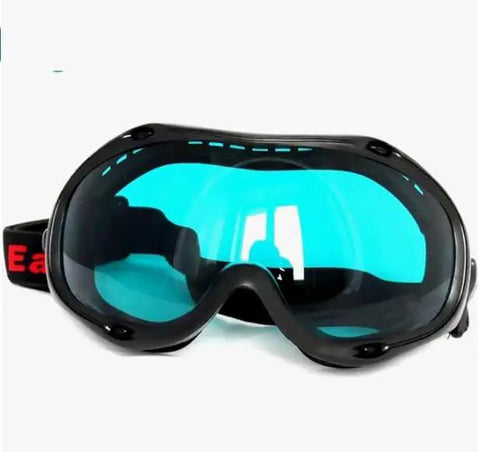 Pro Grade Wide Spectrum Laser Safety Glasses Featuring Rock Solid Optical Density Filtration For Total Uv And Visible Light Studio Workshop Eye Protection Gear in black with tinted lenses.