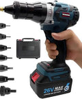 Heavy Duty Cordless Electric Rivet Gun With Slick Forward Reverse Shifting For M3 To M12 Blind Rivets and Hex Nuts, includes battery.
