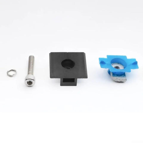 Rock Solid Solar Panel Mounting Clips 4 Pack components including black clip, blue clip, screw, and washer for secure grip