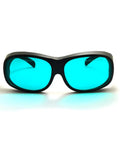 Top Shelf Red Laser Safety Glasses Delivering Straight Up Heavy Duty OD4 Plus Eye Shield Spannin 620 To 700 Nm While Keepin Ya Secure From 635 650 And 694 Nm Beams In Any Setup, black frame with turquoise lenses.