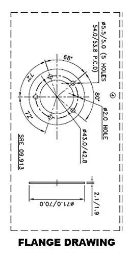 Flange drawing for 11 Inch Reed Switch Fuel Sender With 240 To 33 Ohm Resistance And Sae Five Hole Flange.