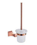 Pro Grade Wall Mounted Toilet Brush Holder With Glass Accent Cup For Modern Baths No Sweat Setup Durable Commercial Build Top Shelf Bathroom Refresh Kit, rose gold and glass design