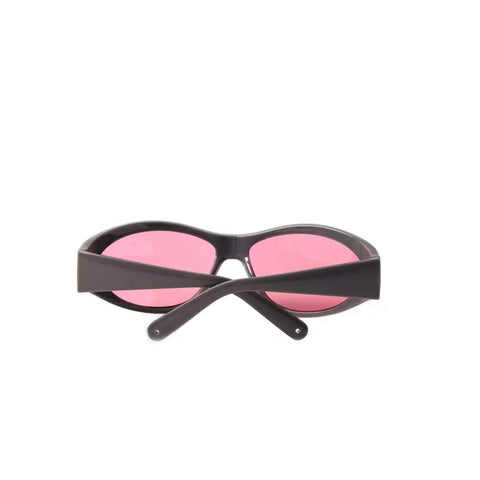 Front view of Top Tier Laser Protection Glasses for 755 Nm and 808 Nm Diodes with pink lenses and black frame, designed for laser safety.