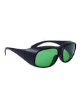Solid Defense Laser Safety Glasses Shield Eyes Against 630 To 660Nm Red And 800 To 1100Nm Near Infrared Rays, black frame with green lenses.
