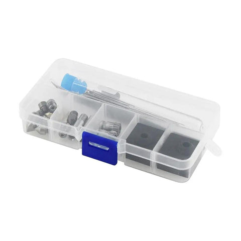 Dope MK8 Nozzle Kit For 3D Printers Includes Sturdy Aluminum Hotend Block with precision tweezers and cleaning needles in organizer box.