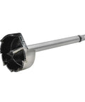 Two And One Eighth Inch Carbide Tipped Multi Spur Bit Built Tough Pro Grade Heavy Duty Drill Bit With Half Inch Shank And Three Eighth Inch Hex End For Door Lock Holes Flat Bottom Holes Pocket Holes And More, close-up view of carbide tip