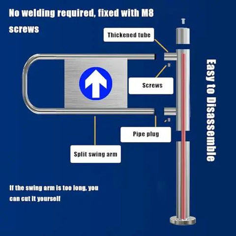Heavy Duty One Way Swing Gate Spring Loaded Security Barrier For Retail Or Home Easy Install Crowd Control Access Door features labeled components